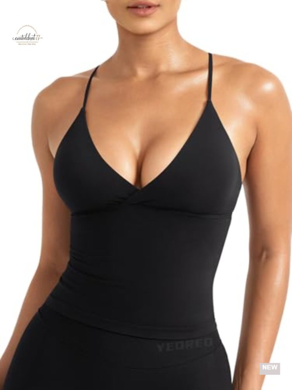 Slim Fit Seamless Workout Crop Tank Top Twist Front Built-in Bra V-Neck